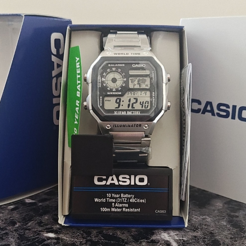 CASIO AE1200WHD-1A  KNOWN AS CASIO ROYALE/WORLD TIME STAINLESS STEEL DIGITAL